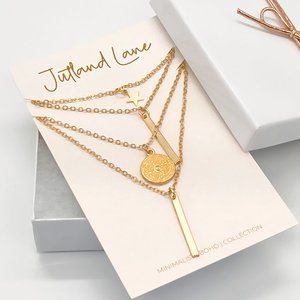 Layered Necklace Set | Gold Layered Necklaces | Star Choker and Medallion Coin